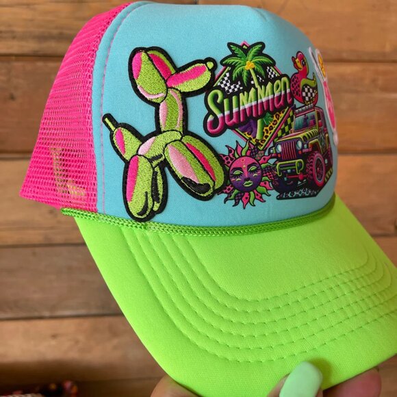 OTTO Neon Green and Pink Summer Trucker Hat - Picture 2 of 3